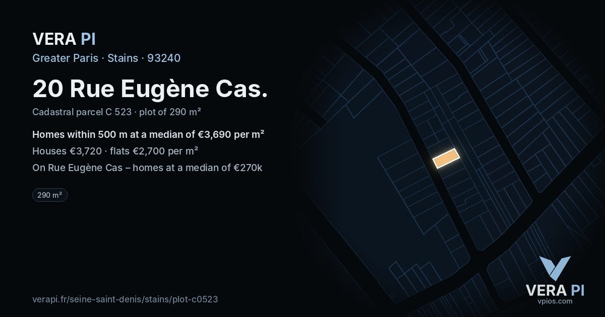 20 Rue Eugène Cas, Stains at night – the plot lit, the parcels around coloured by the prices near them