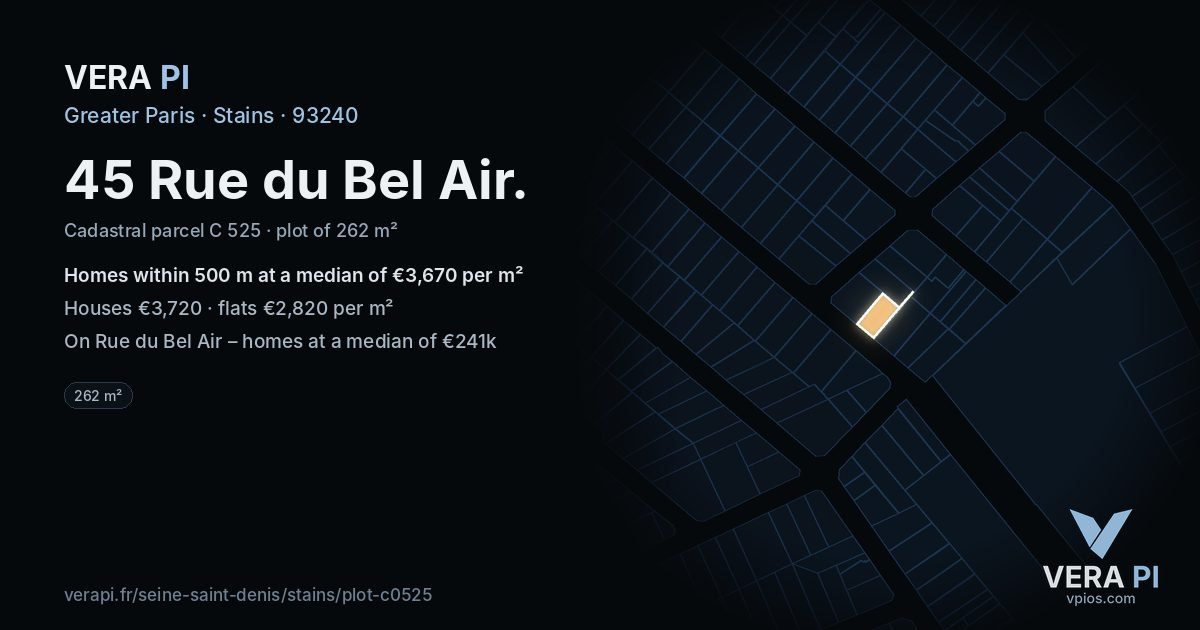 45 Rue du Bel Air, Stains at night – the plot lit, the parcels around coloured by the prices near them