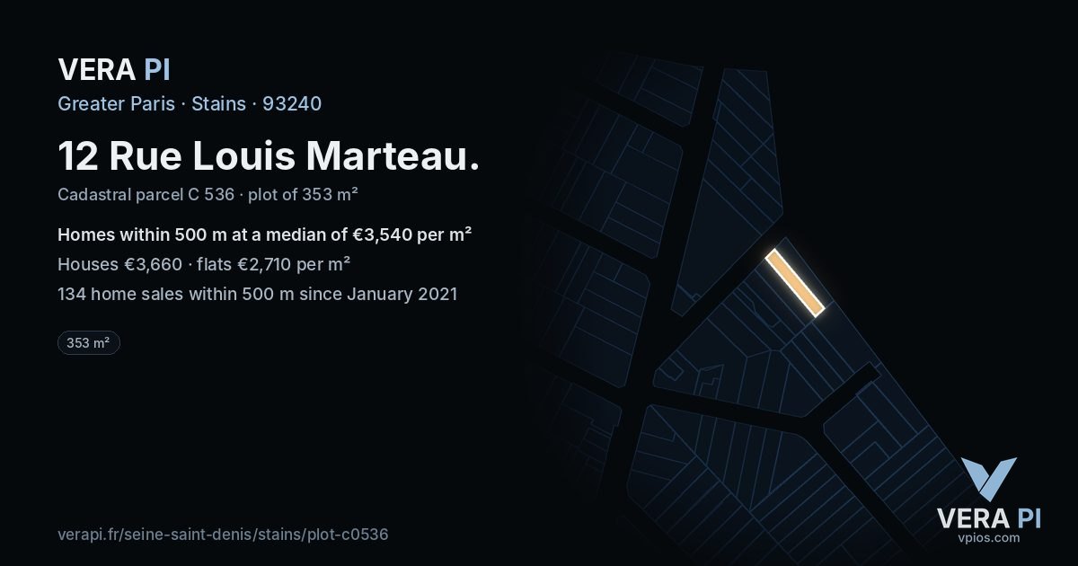 12 Rue Louis Marteau, Stains at night – the plot lit, the parcels around coloured by the prices near them