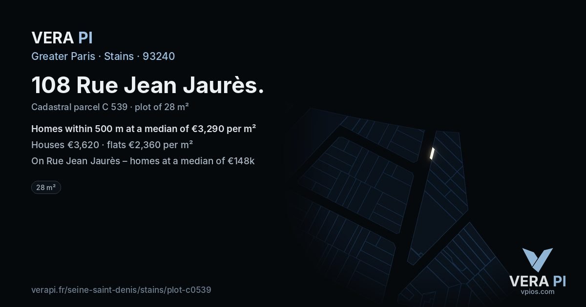 108 Rue Jean Jaurès, Stains at night – the plot lit, the parcels around coloured by the prices near them