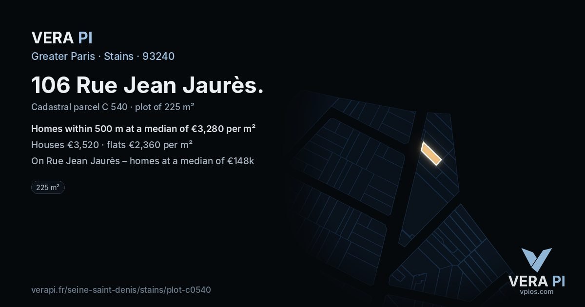 106 Rue Jean Jaurès, Stains at night – the plot lit, the parcels around coloured by the prices near them