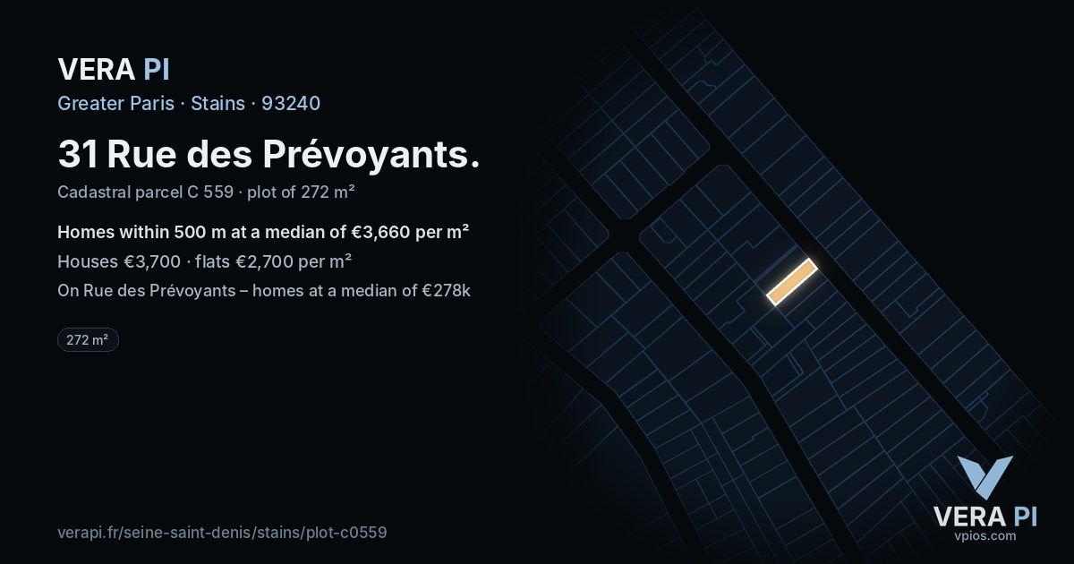 31 Rue des Prévoyants, Stains at night – the plot lit, the parcels around coloured by the prices near them