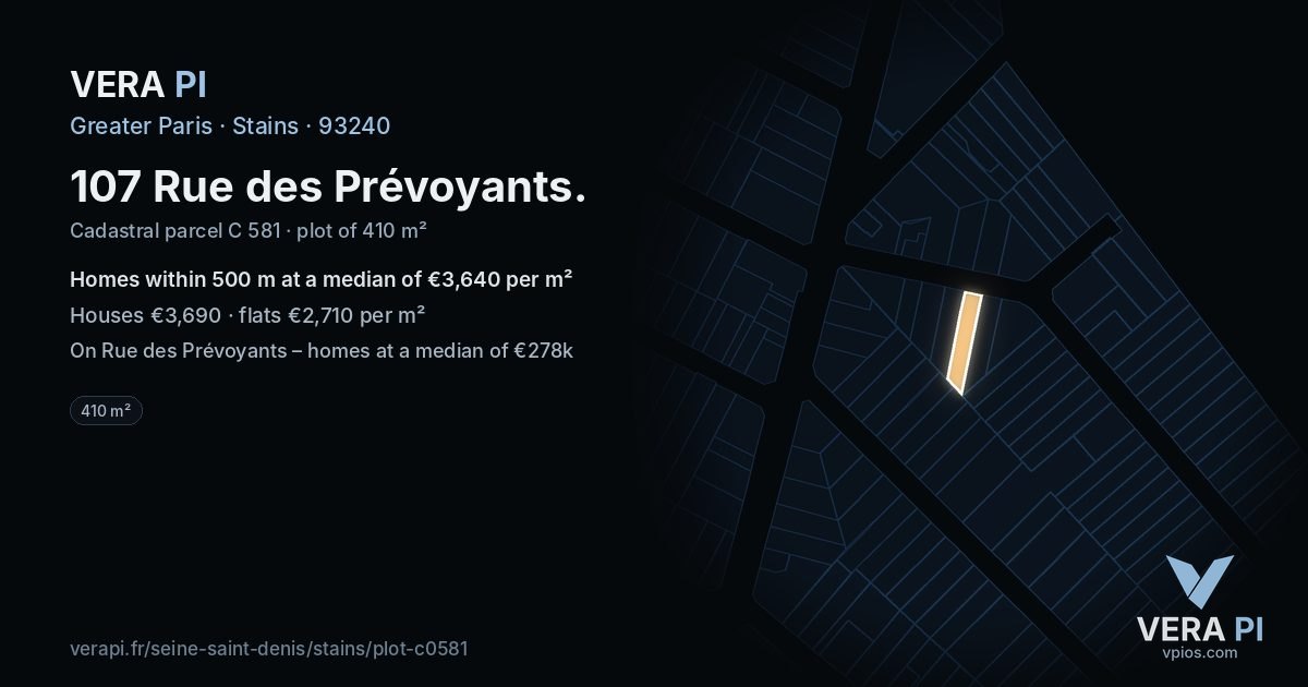 107 Rue des Prévoyants, Stains at night – the plot lit, the parcels around coloured by the prices near them