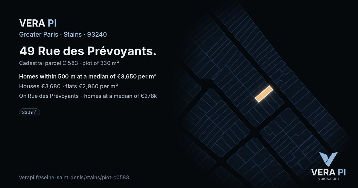 49 Rue des Prévoyants, Stains at night – the plot lit, the parcels around coloured by the prices near them