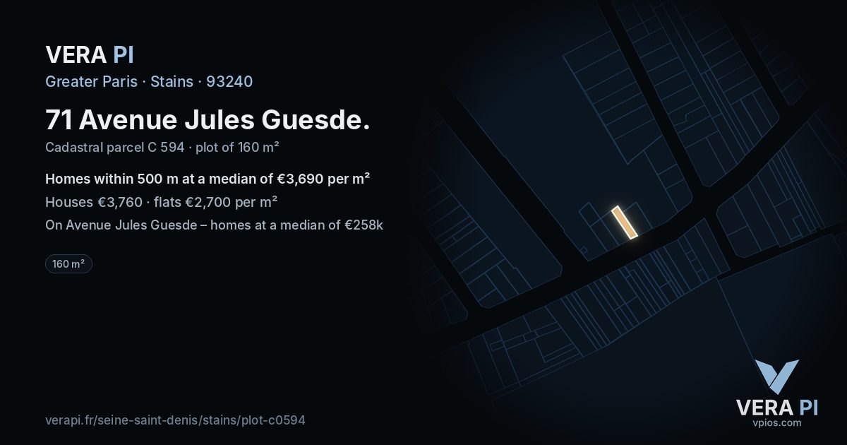 71 Avenue Jules Guesde, Stains at night – the plot lit, the parcels around coloured by the prices near them