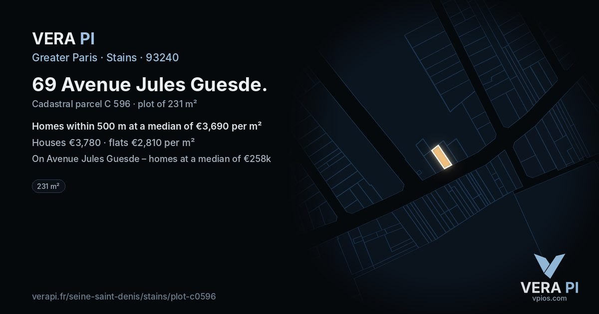69 Avenue Jules Guesde, Stains at night – the plot lit, the parcels around coloured by the prices near them