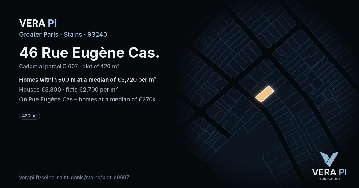 46 Rue Eugène Cas, Stains at night – the plot lit, the parcels around coloured by the prices near them