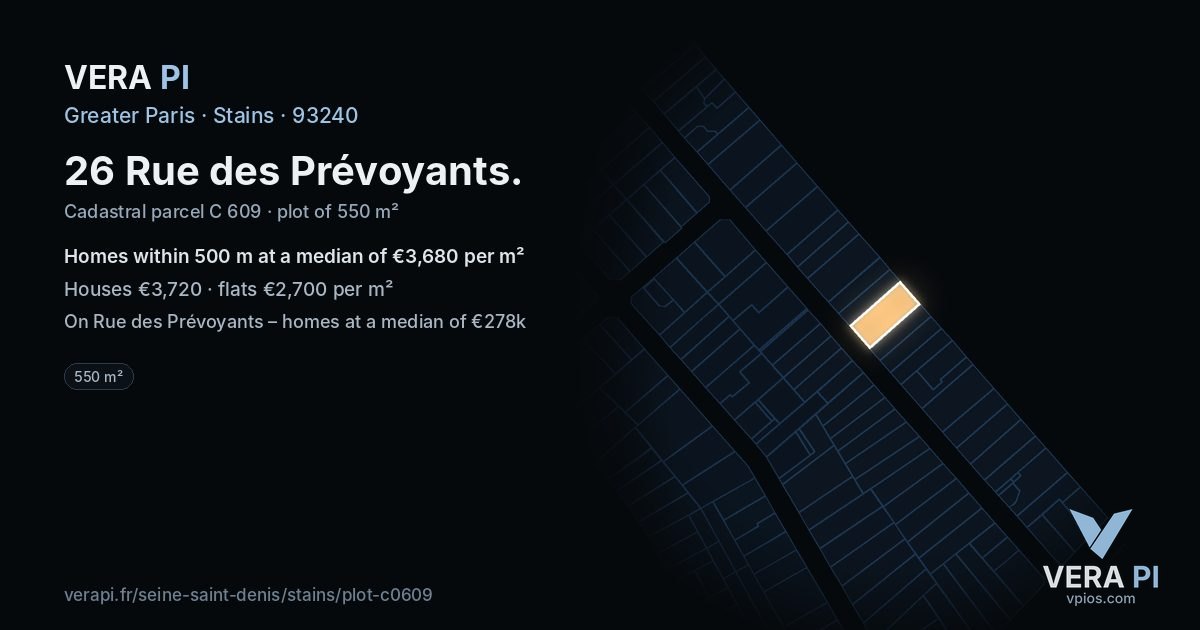 26 Rue des Prévoyants, Stains at night – the plot lit, the parcels around coloured by the prices near them