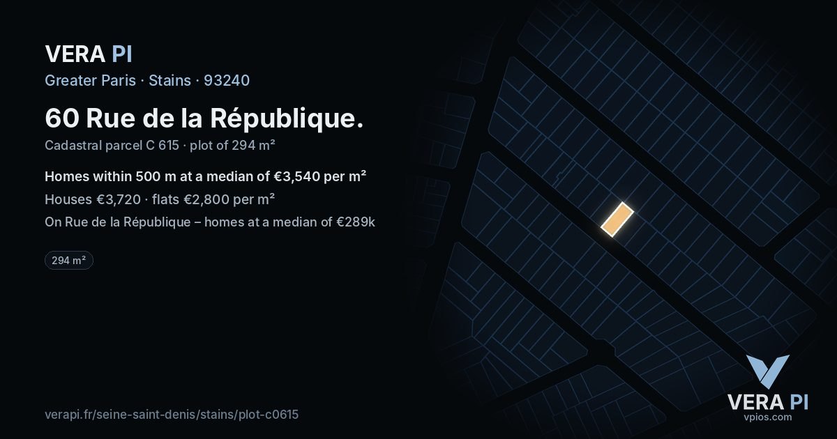 60 Rue de la République, Stains at night – the plot lit, the parcels around coloured by the prices near them