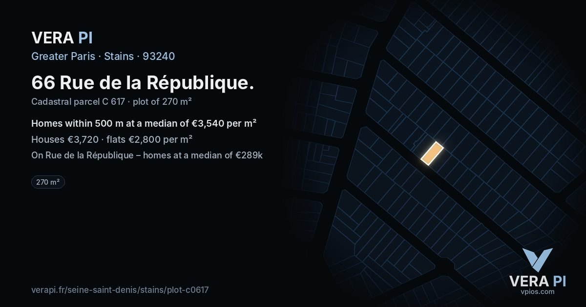66 Rue de la République, Stains at night – the plot lit, the parcels around coloured by the prices near them