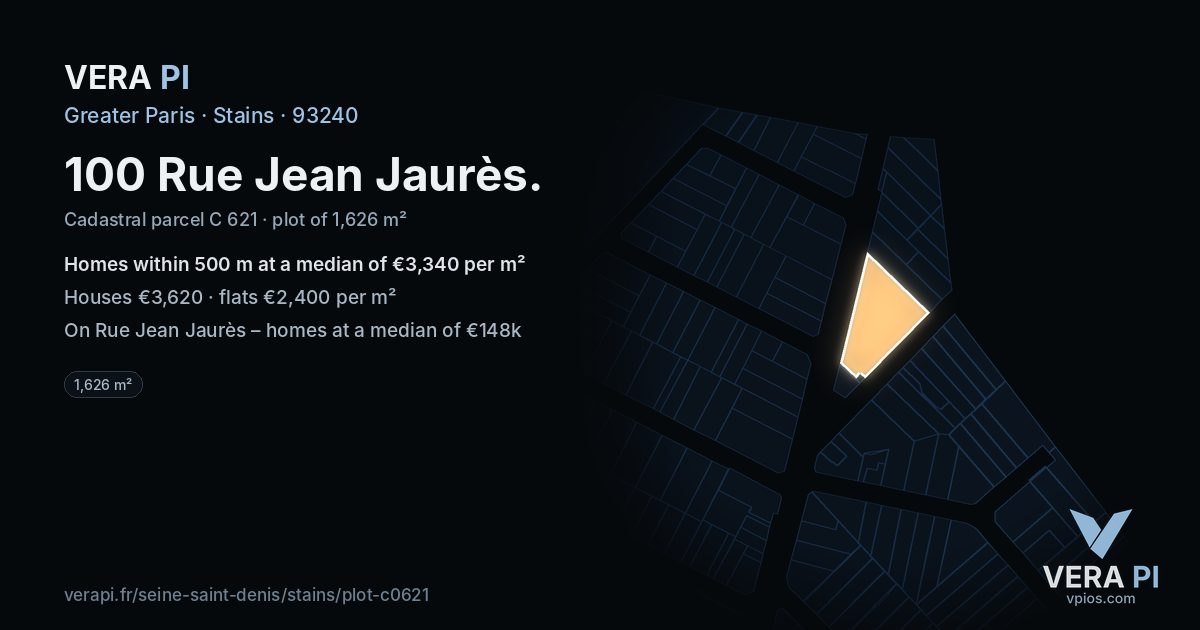 100 Rue Jean Jaurès, Stains at night – the plot lit, the parcels around coloured by the prices near them
