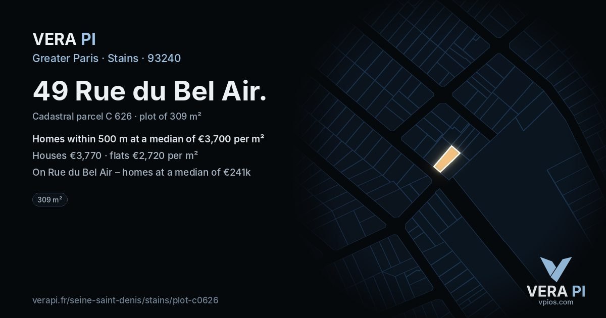 49 Rue du Bel Air, Stains at night – the plot lit, the parcels around coloured by the prices near them