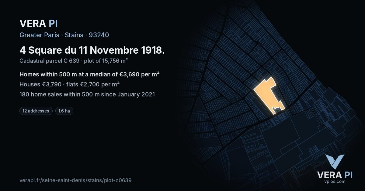 4 Square du 11 Novembre 1918, Stains at night – the plot lit, the parcels around coloured by the prices near them