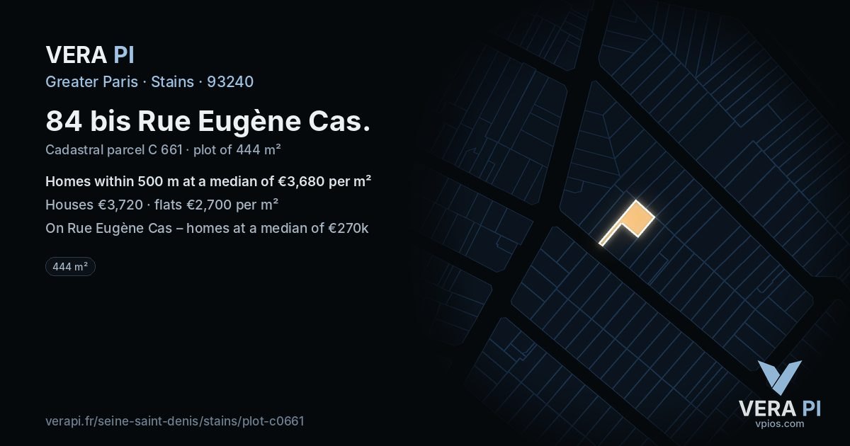 84 bis Rue Eugène Cas, Stains at night – the plot lit, the parcels around coloured by the prices near them