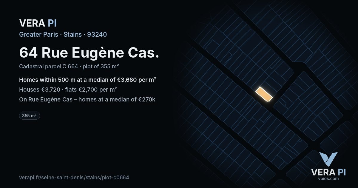 64 Rue Eugène Cas, Stains at night – the plot lit, the parcels around coloured by the prices near them