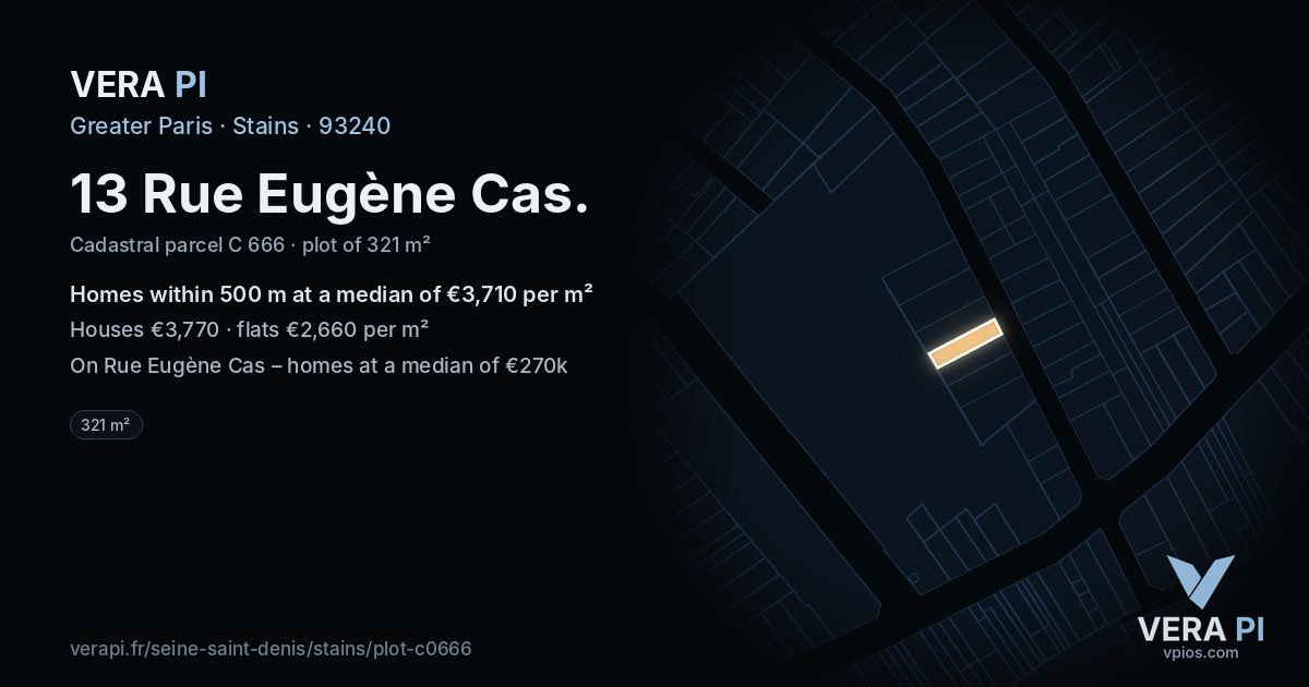 13 Rue Eugène Cas, Stains at night – the plot lit, the parcels around coloured by the prices near them