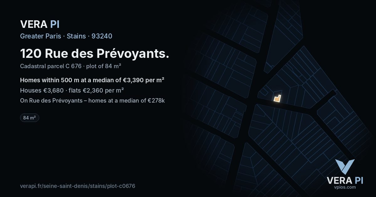 120 Rue des Prévoyants, Stains at night – the plot lit, the parcels around coloured by the prices near them