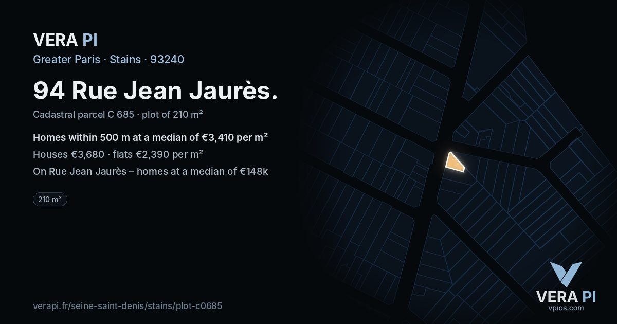 94 Rue Jean Jaurès, Stains at night – the plot lit, the parcels around coloured by the prices near them
