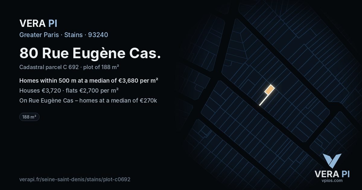 80 Rue Eugène Cas, Stains at night – the plot lit, the parcels around coloured by the prices near them