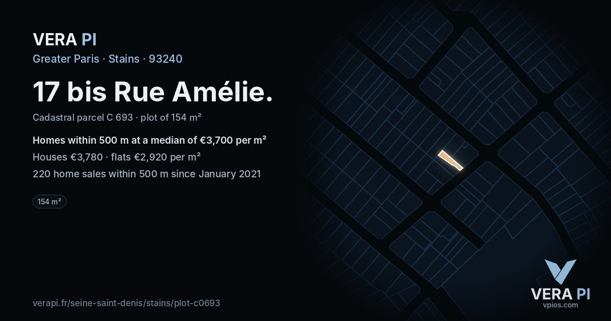 17 bis Rue Amélie, Stains at night – the plot lit, the parcels around coloured by the prices near them