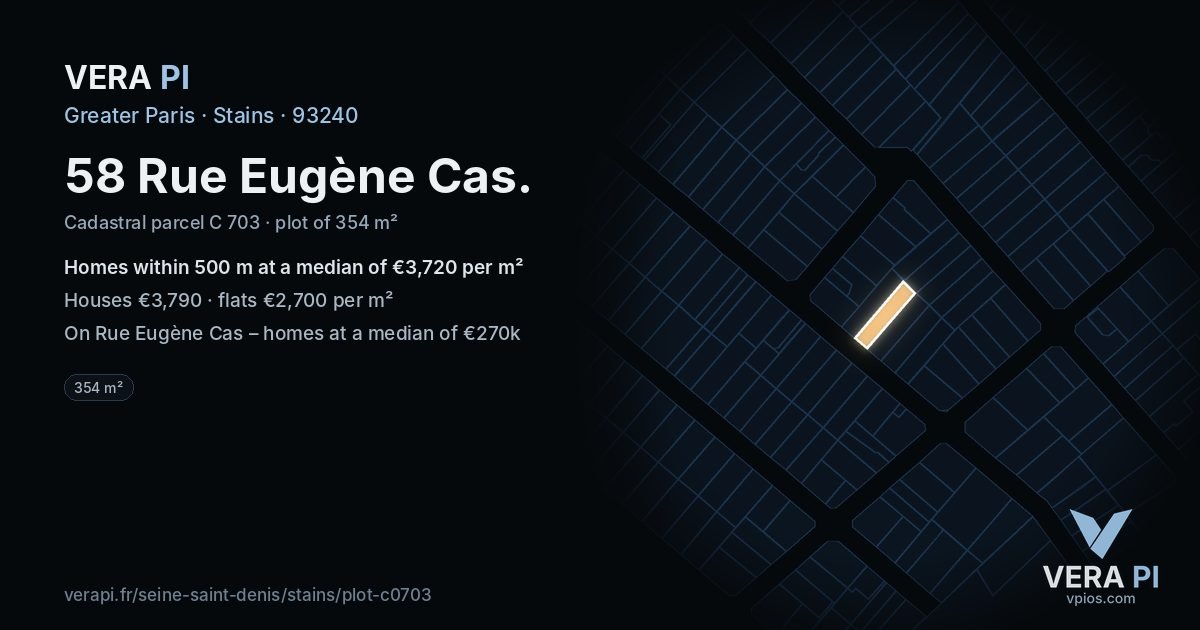 58 Rue Eugène Cas, Stains at night – the plot lit, the parcels around coloured by the prices near them