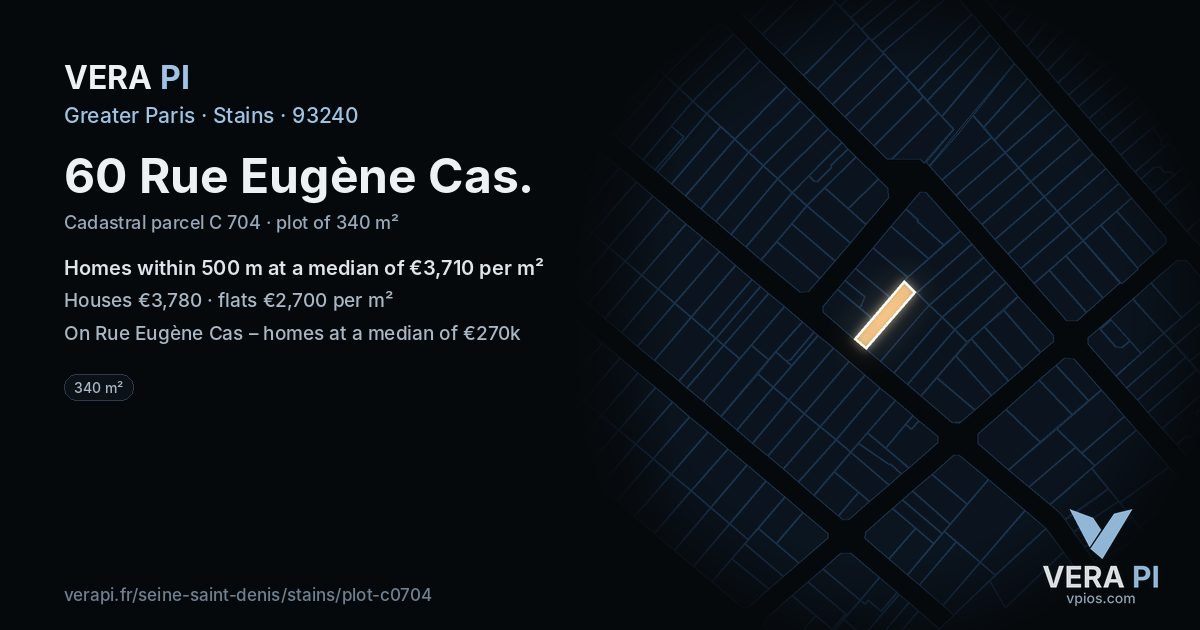 60 Rue Eugène Cas, Stains at night – the plot lit, the parcels around coloured by the prices near them