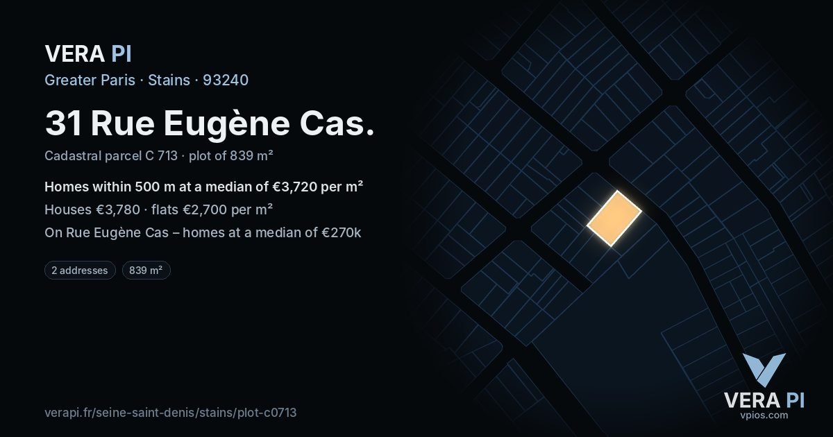31 Rue Eugène Cas, Stains at night – the plot lit, the parcels around coloured by the prices near them