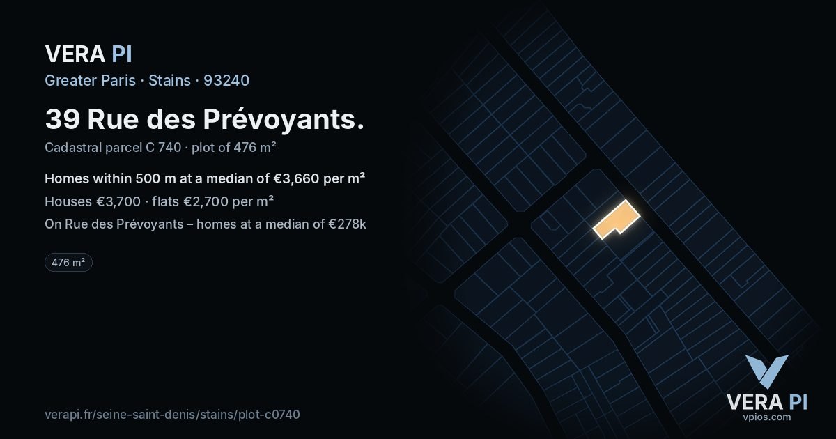 39 Rue des Prévoyants, Stains at night – the plot lit, the parcels around coloured by the prices near them