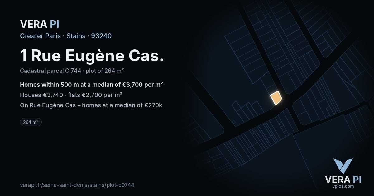 1 Rue Eugène Cas, Stains at night – the plot lit, the parcels around coloured by the prices near them
