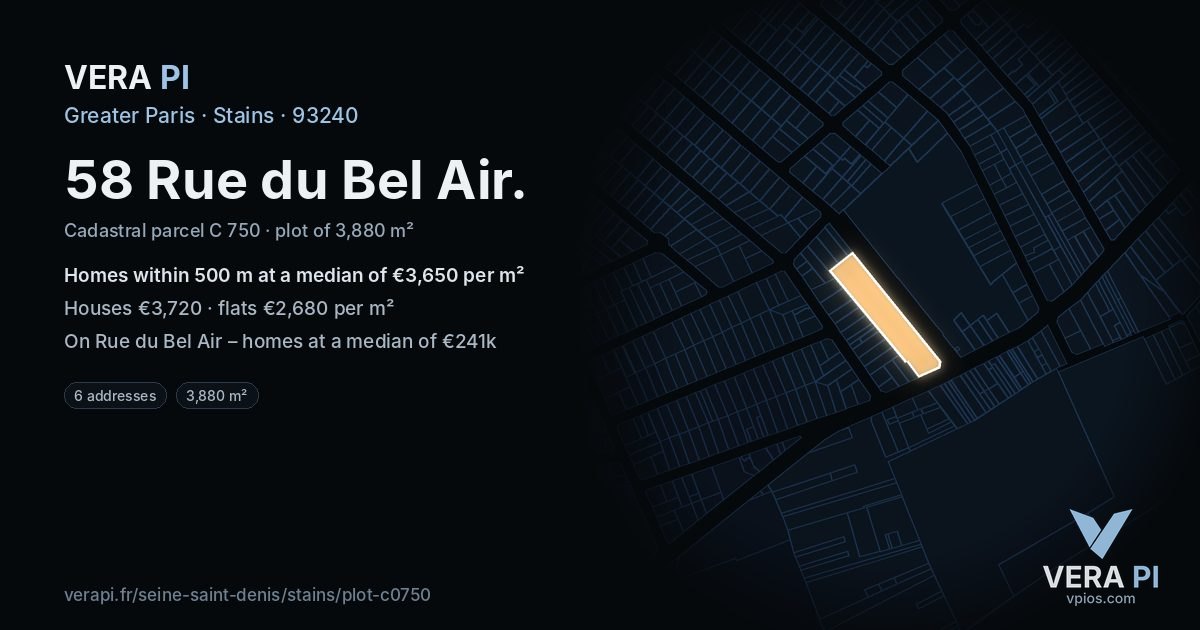 58 Rue du Bel Air, Stains at night – the plot lit, the parcels around coloured by the prices near them