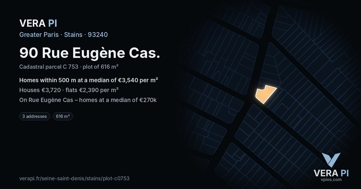 90 Rue Eugène Cas, Stains at night – the plot lit, the parcels around coloured by the prices near them