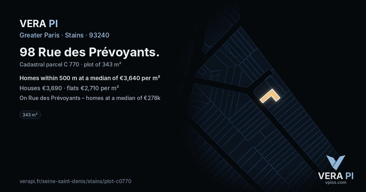 98 Rue des Prévoyants, Stains at night – the plot lit, the parcels around coloured by the prices near them