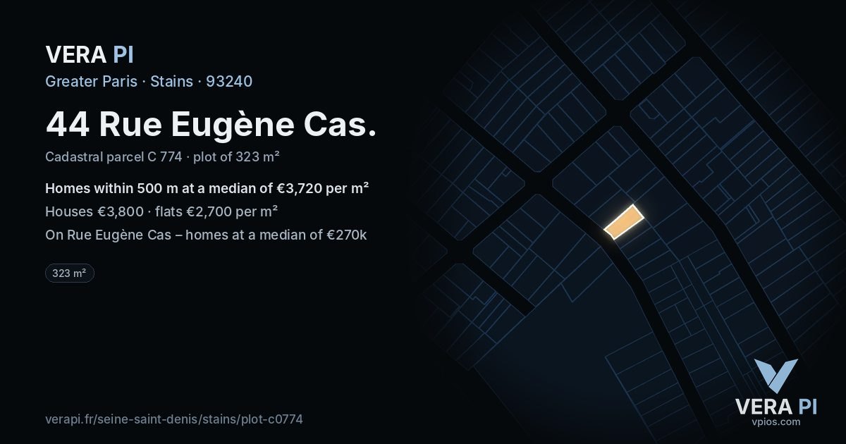 44 Rue Eugène Cas, Stains at night – the plot lit, the parcels around coloured by the prices near them