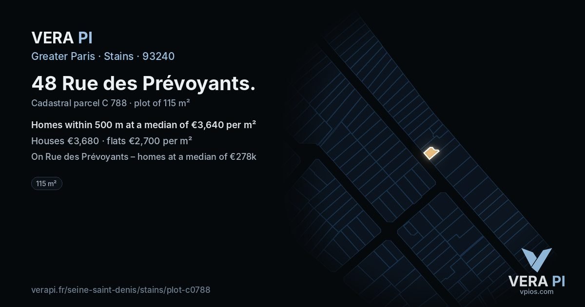 48 Rue des Prévoyants, Stains at night – the plot lit, the parcels around coloured by the prices near them