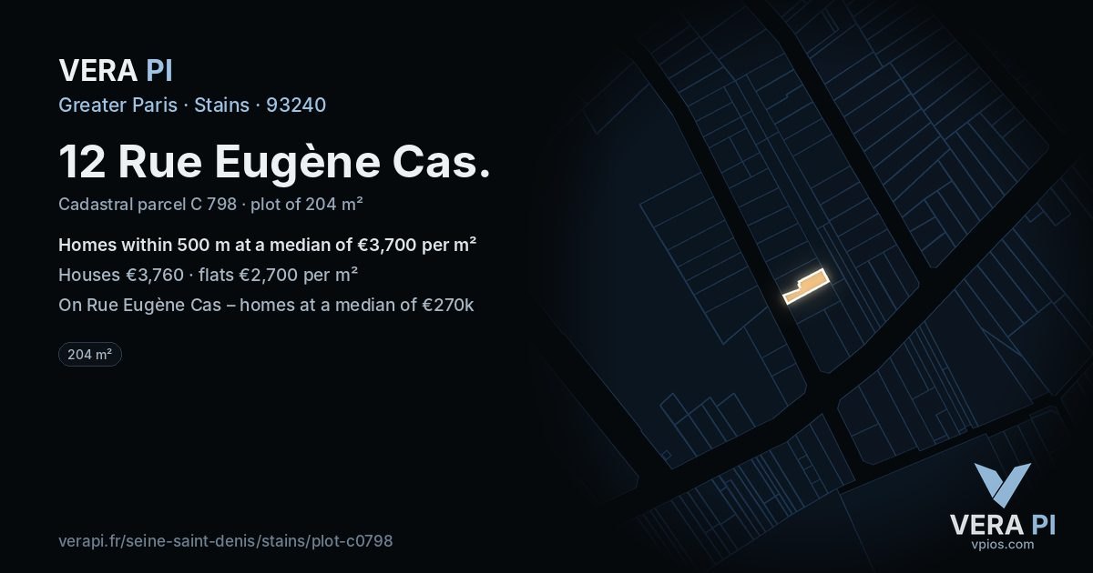 12 Rue Eugène Cas, Stains at night – the plot lit, the parcels around coloured by the prices near them