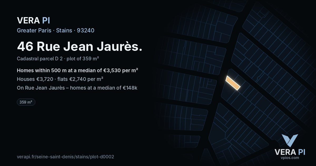 46 Rue Jean Jaurès, Stains at night – the plot lit, the parcels around coloured by the prices near them