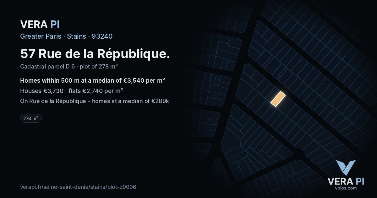 57 Rue de la République, Stains at night – the plot lit, the parcels around coloured by the prices near them
