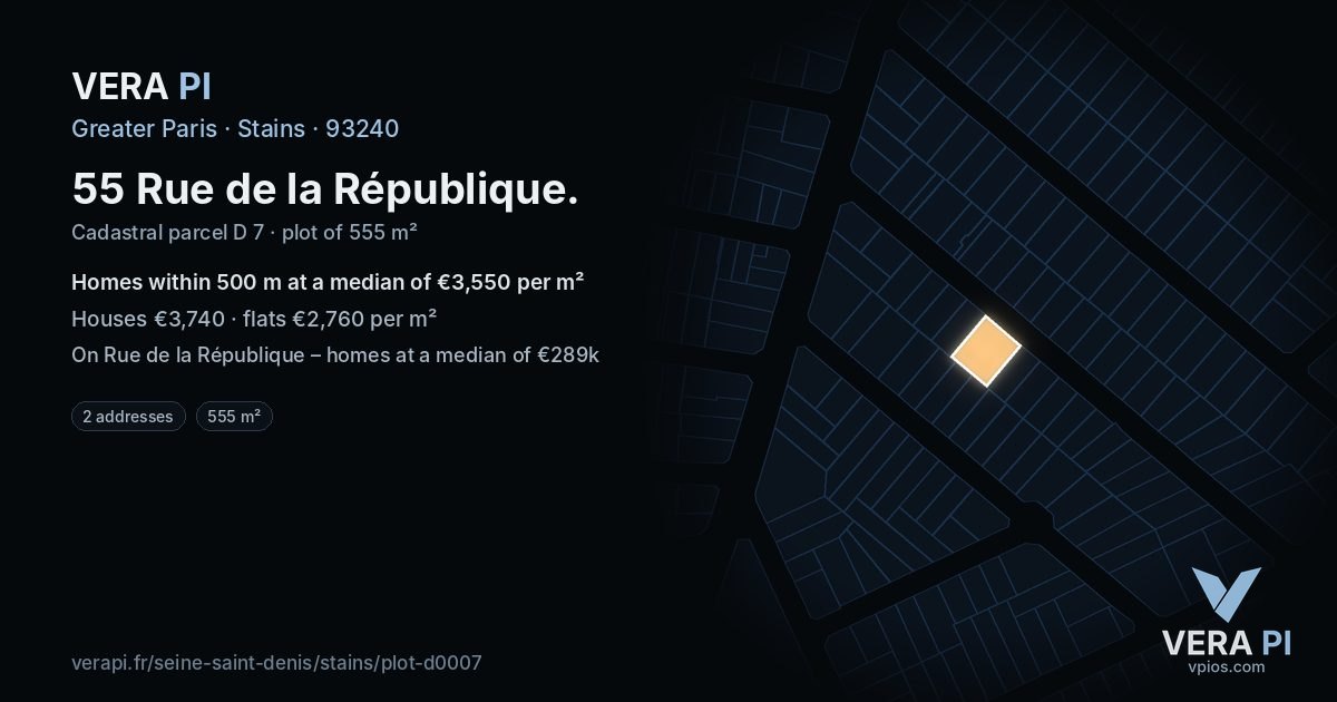 55 Rue de la République, Stains at night – the plot lit, the parcels around coloured by the prices near them