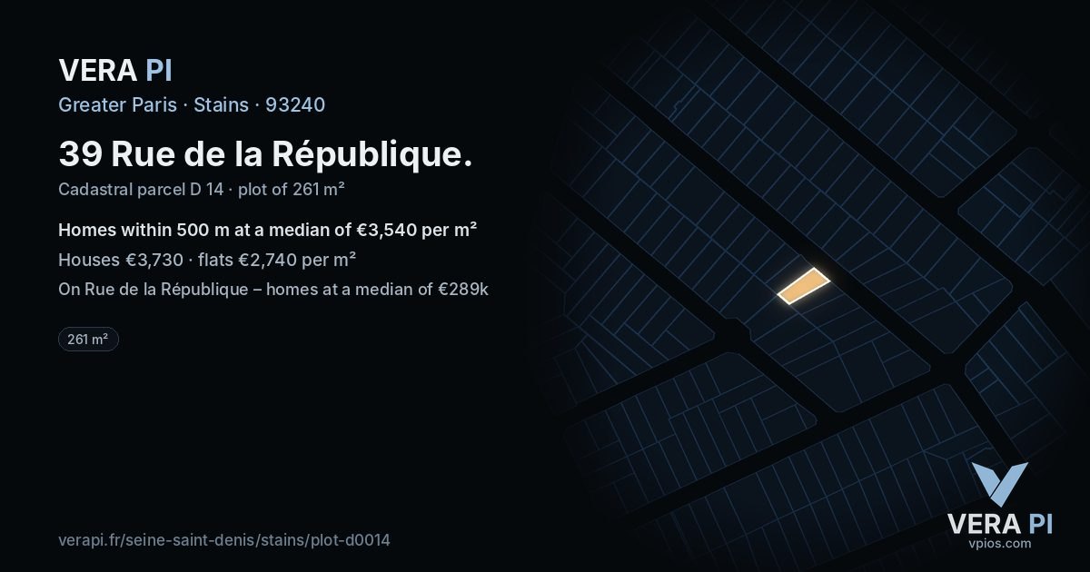 39 Rue de la République, Stains at night – the plot lit, the parcels around coloured by the prices near them
