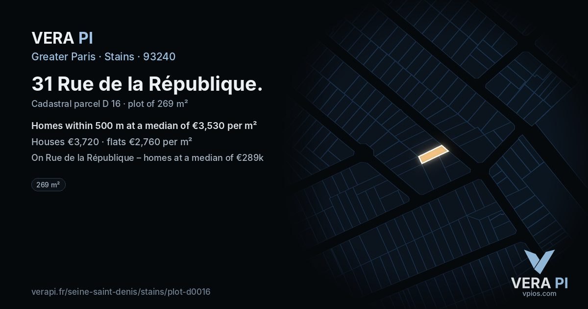 31 Rue de la République, Stains at night – the plot lit, the parcels around coloured by the prices near them
