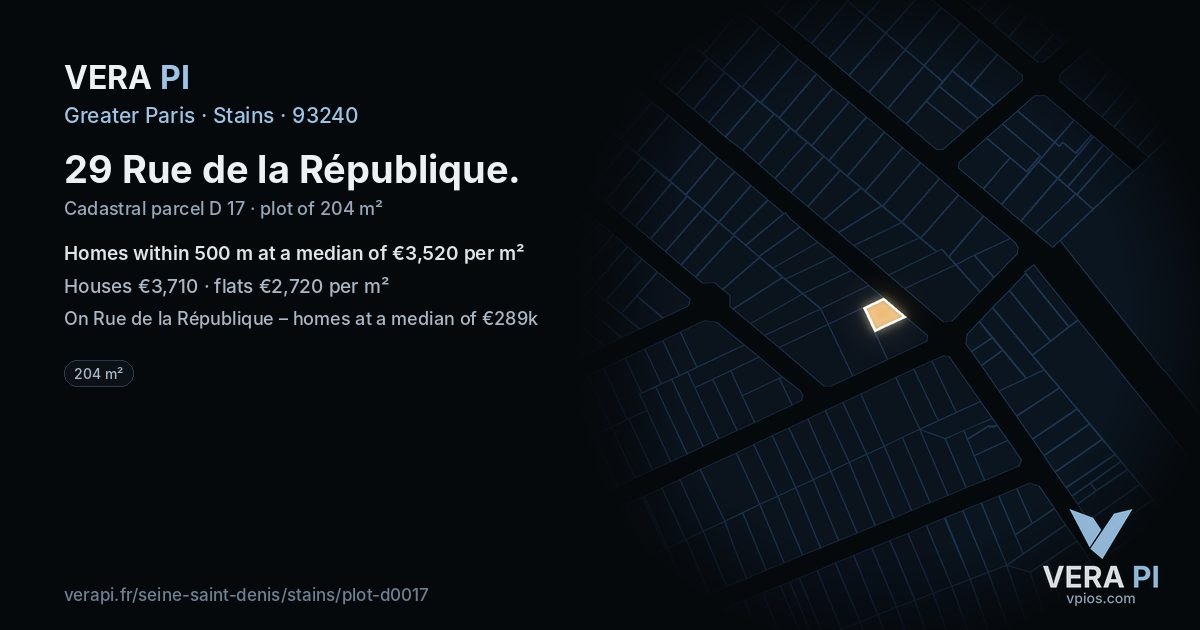 29 Rue de la République, Stains at night – the plot lit, the parcels around coloured by the prices near them