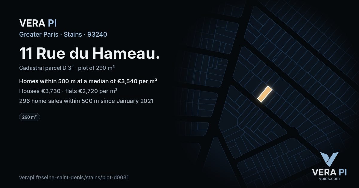 11 Rue du Hameau, Stains at night – the plot lit, the parcels around coloured by the prices near them