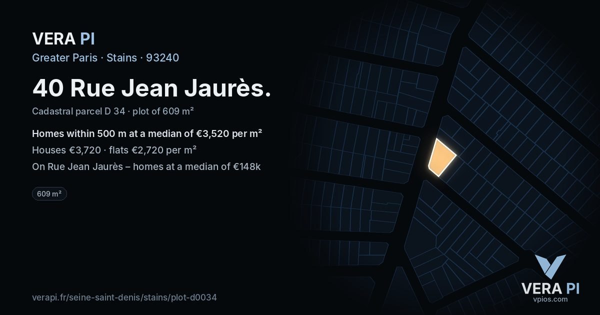 40 Rue Jean Jaurès, Stains at night – the plot lit, the parcels around coloured by the prices near them