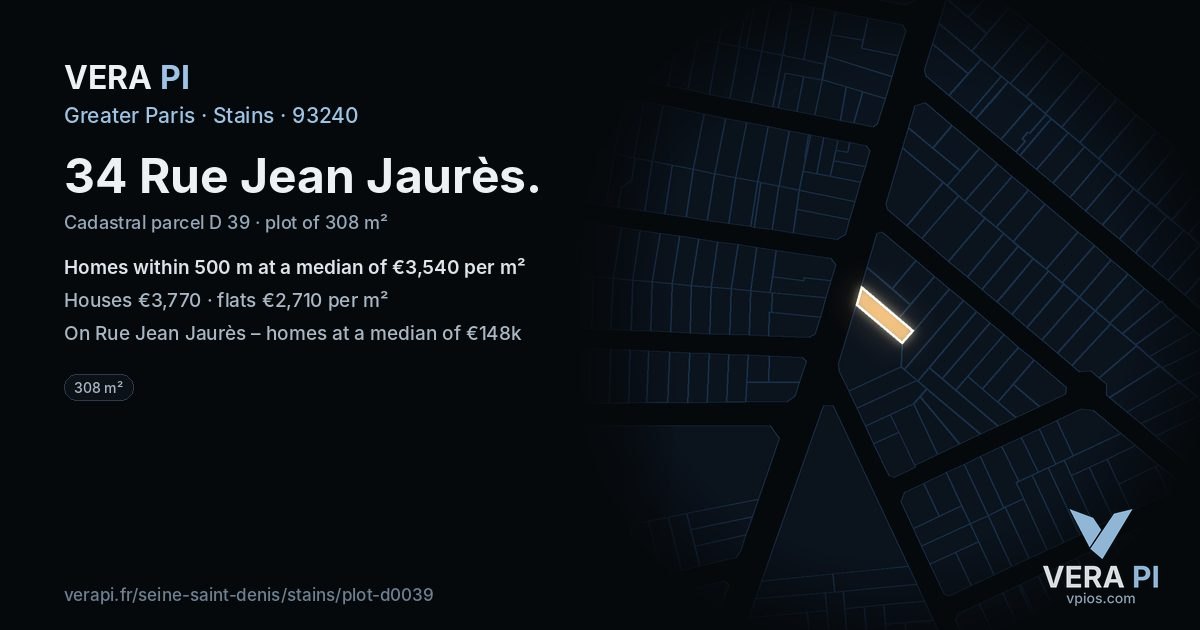 34 Rue Jean Jaurès, Stains at night – the plot lit, the parcels around coloured by the prices near them
