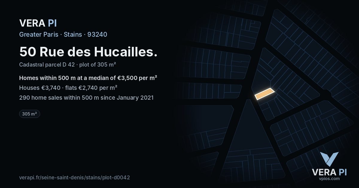 50 Rue des Hucailles, Stains at night – the plot lit, the parcels around coloured by the prices near them