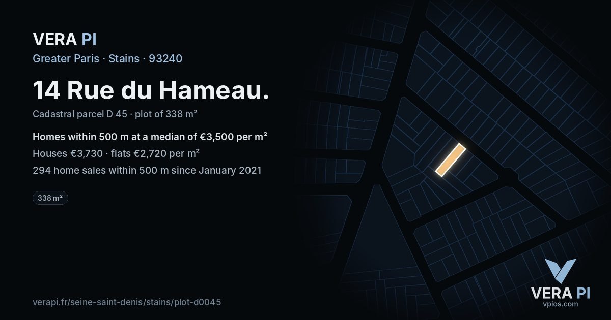 14 Rue du Hameau, Stains at night – the plot lit, the parcels around coloured by the prices near them