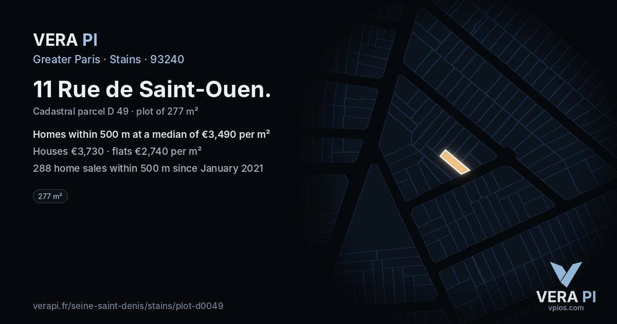 11 Rue de Saint-Ouen, Stains at night – the plot lit, the parcels around coloured by the prices near them