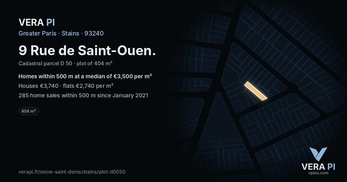 9 Rue de Saint-Ouen, Stains at night – the plot lit, the parcels around coloured by the prices near them
