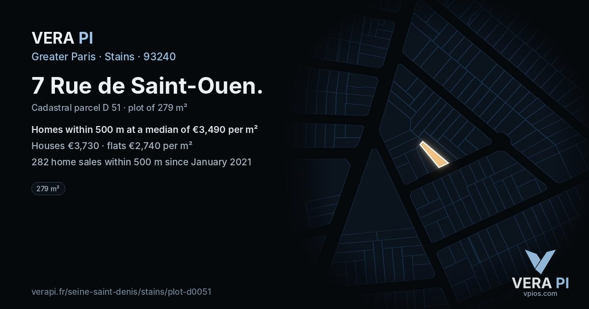 7 Rue de Saint-Ouen, Stains at night – the plot lit, the parcels around coloured by the prices near them