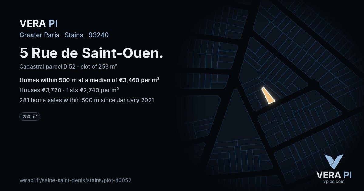 5 Rue de Saint-Ouen, Stains at night – the plot lit, the parcels around coloured by the prices near them